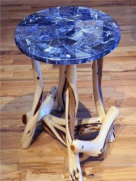 blue semi-precious stones round stone coffee table